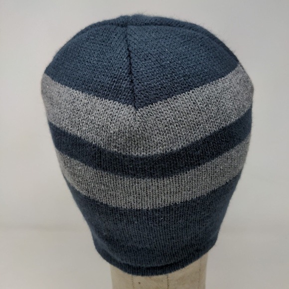 Port Authority Men's Knit Beanie Hat Cap Blue Gray Striped Acrylic Embroidered - Picture 7 of 12